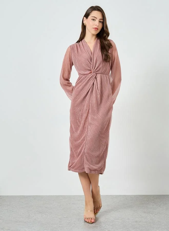 ستايلي فستان ميدي بليسيه بياقة سبعة